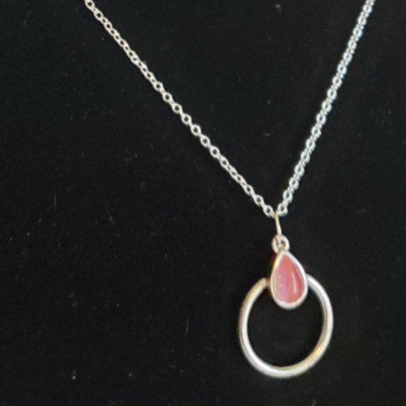 Vintage Pink stone and Silver tone necklace ~ - Picture 3 of 4